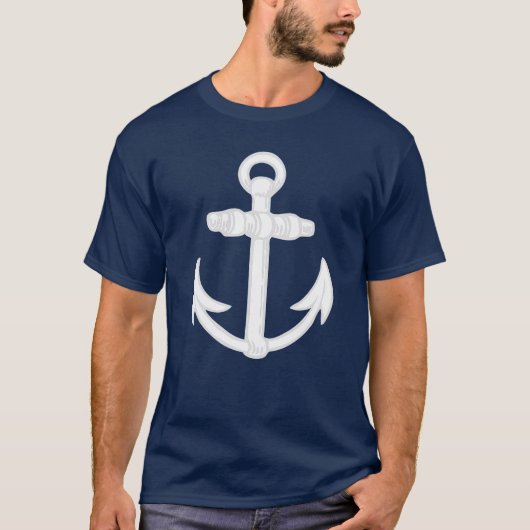 Wit/blauw Nautisch ankersymbool T-shirt (Voorkant)