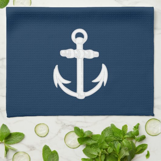 Wit/blauw Nautisch ankersymbool Theedoek (Gevouwen)