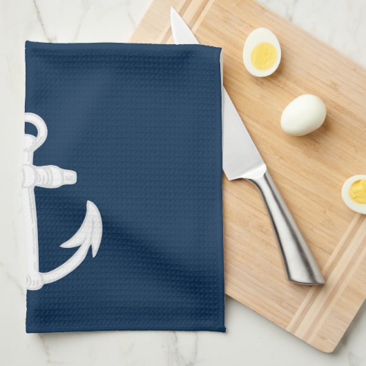 Wit/blauw Nautisch ankersymbool Theedoek (Quarter Fold)