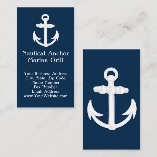 Wit/blauw Nautisch ankersymbool Visitekaartje (Voorkant / Achterkant)