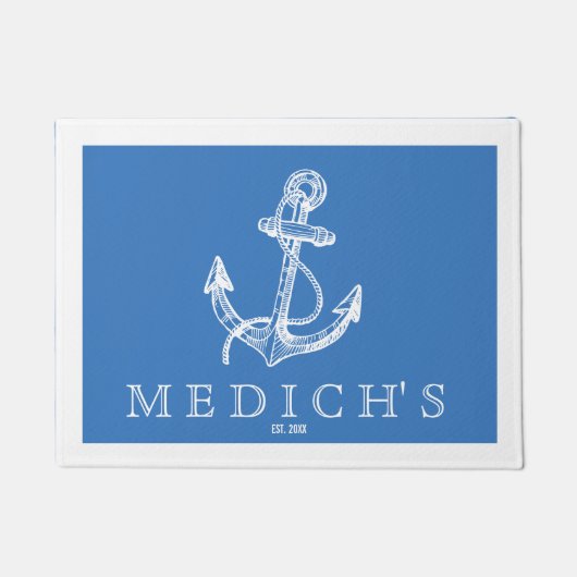 Wit & Blauw  nautisch bootanker Deurmat (Voorkant)
