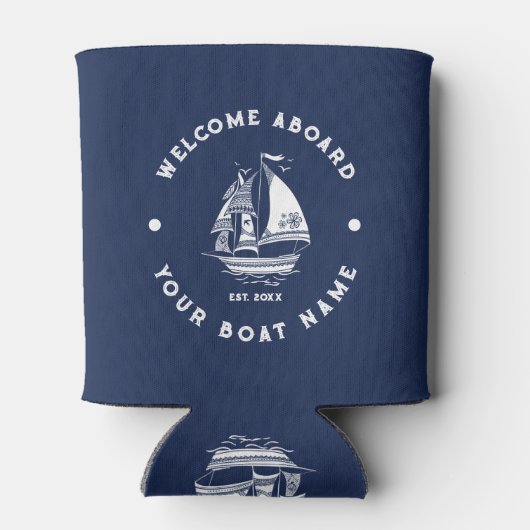 Wit & Blauw  nautische boot 2 Illustratie Blikjeskoeler (Achterkant)