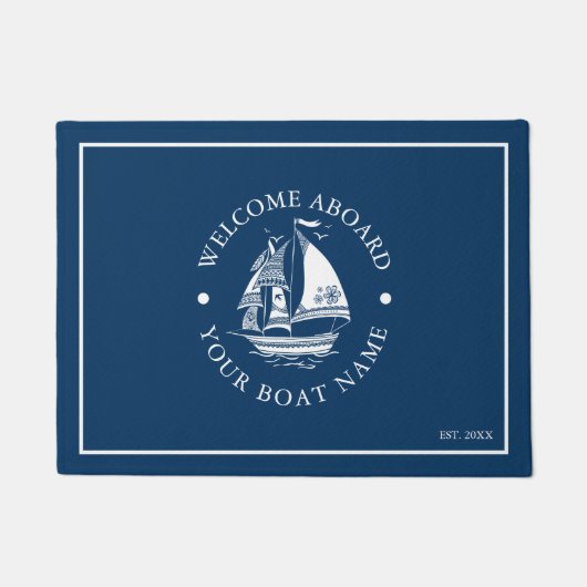 Wit & Blauw nautische boot 2 Illustratie Deurmat (Voorkant)