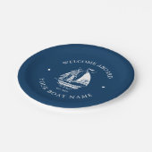 Wit & Blauw  nautische boot 2 Illustratie Papieren Bordje (Gekanteld)
