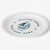 Wit & Blauw  nautische boot 2 Illustratie Papieren Bordje (Gekanteld)