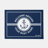 Wit & Blauw Nautische Boot Wiel & Anker Stripes Deurmat (Voorkant)