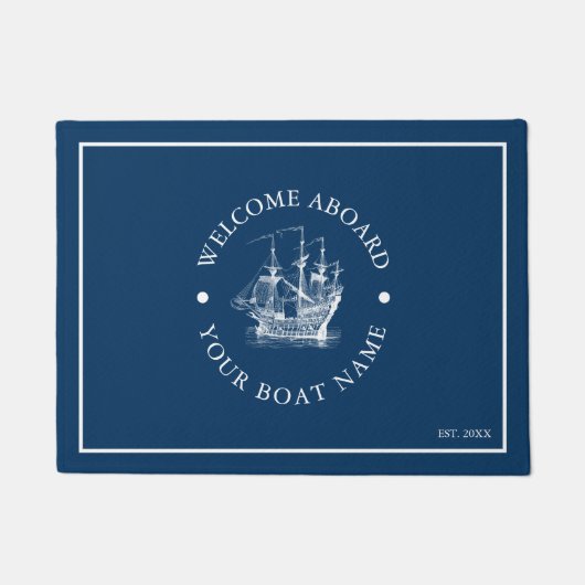 Wit & Blauw  nautische bootillustratie Deurmat (Voorkant)