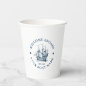 Wit & Blauw  nautische bootillustratie Papieren Bekers (Voorkant)