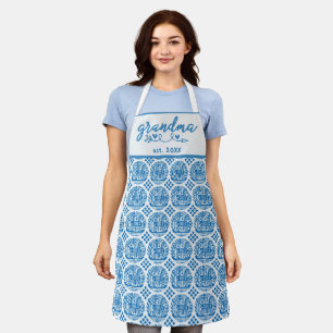 Wit Blauw Oekraïens Etnisch Patroon Oma Est Schort