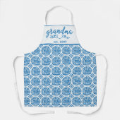 Wit Blauw Oekraïens Etnisch Patroon Oma Est Schort (Voorkant)