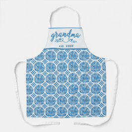 Wit Blauw Oekraïens Etnisch Patroon Oma Est Schort