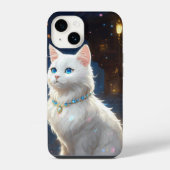 wit, blauw oogkat iPhone 14 Stoer Hoesje, Glans iPhone Hoesje (Achterkant)