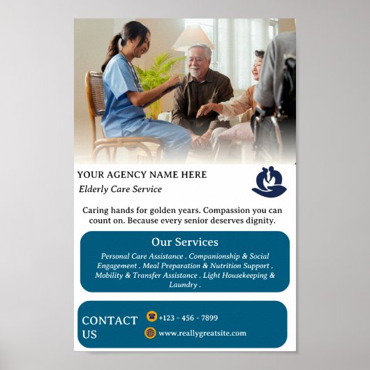 Wit & Blauw Ouderenzorg Geef Promotie Poster (Voorkant)