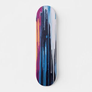 Wit Blauw Paars en Geel Verf Drip Abstract Persoonlijk Skateboard