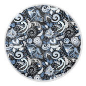 Wit & Blauw Paisley Boho Print Patroon Keramische Knop (Voorkant)