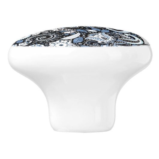 Wit & Blauw Paisley Boho Print Patroon Keramische Knop (Zijkant)