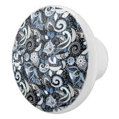 Wit & Blauw Paisley Boho Print Patroon Keramische Knop (Rechts)