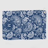 Wit blauw paisley patroonmonogram golfhanddoek (Horizontaal)