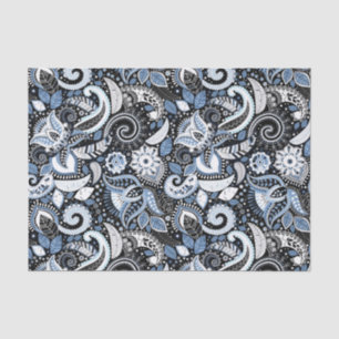 Wit & Blauw Paisley Print Elegant Verjaardagsfeest Tissuepapier