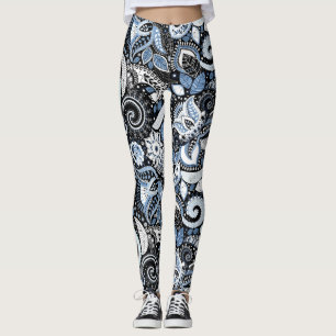 Wit & Blauw Paisley Print Patroon Leggings