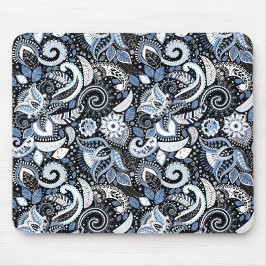 Wit & Blauw Paisley Print Patroon Muismat (Voorkant)