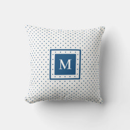 Wit Blauw Polka Dot Patroon met Modern Monogram Kussen