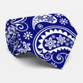 Wit & Blauw Retro  Paisley Pattern Stropdas (Opgerold)