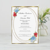 Wit blauw rood bloemen goud legant kaart (Staand voorkant)