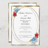 Wit blauw rood bloemen goud legant kaart (Voorkant / Achterkant)