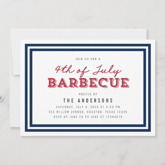 Wit Blauw & Rood Gingham 4 juli Barbecue Kaart (Voorkant)