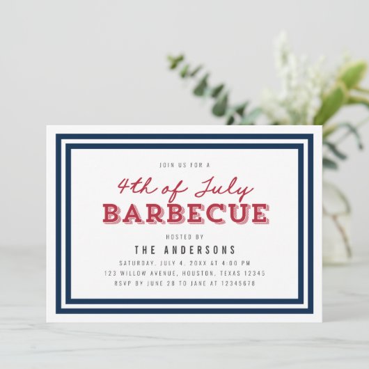 Wit Blauw & Rood Gingham 4 juli Barbecue Kaart (Staand voorkant)