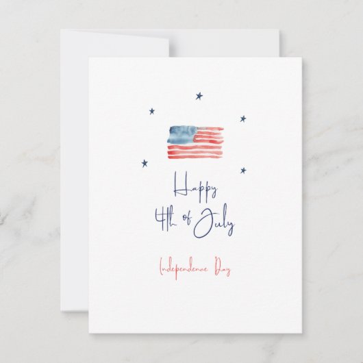 Wit Blauw Rood Minimalist Happy 4th van juli Feestdagenkaart (Voorkant)