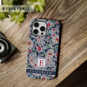 Wit Blauw Rood Paisley Patroon iPhone 15 Pro Max Case