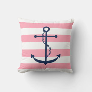 Wit Blauw & Roze Brede Streepjespatroonanker Kussen