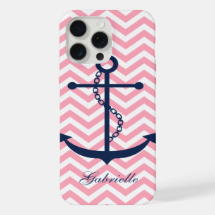 Wit Blauw & Roze Zigzag Patroon Anker iPhone 15 Pro Max Case