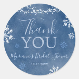 Wit Blauw Sneeuw in Liefde Sneeuwvlok Bruids Huwel Ronde Sticker