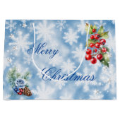 Wit Blauw Sneeuwvlok Holly Bessen Vrolijk Kerstfee Groot Cadeauzakje (Voorkant)