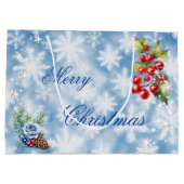 Wit Blauw Sneeuwvlok Holly Bessen Vrolijk Kerstfee Groot Cadeauzakje (Achterkant)