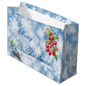Wit Blauw Sneeuwvlok Holly Bessen Vrolijk Kerstfee Groot Cadeauzakje (Voorkant Gekanteld)