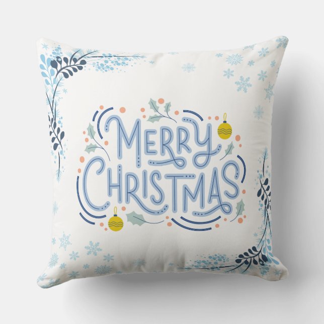 Wit Blauw Speels Kerstfeest  Kussen (Achterkant)