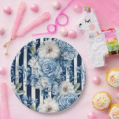 Wit Blauw Strepen Bloemen Vrijgezellenfeest Papieren Bordje (Feest)