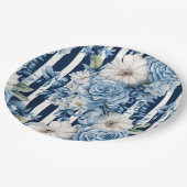 Wit Blauw Strepen Bloemen Vrijgezellenfeest Papieren Bordje (Gekanteld)