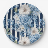 Wit Blauw Strepen Bloemen Vrijgezellenfeest Papieren Bordje (Voorkant)