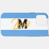 wit & blauw Stripe kleurig Eigen monogram Case-Mate iPhone Case (Achterkant (horizontaal))
