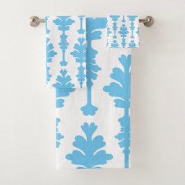 Wit & Blauw Turquoise Damast Moderne Glamour Bad Handdoek