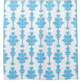 Wit & Blauw Turquoise Damast Moderne Glamour Douchegordijn (Voorkant)