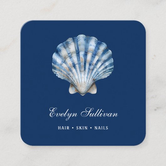 Wit blauw waterverf zeeschelp logo visitekaartje (Voorkant)