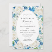 Wit Blauw Wijze Groen Bloemen Repetitie Diner Kaart (Voorkant)