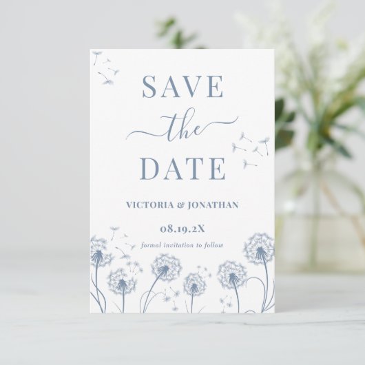 Wit Blauw Wildflower Boho Wedding Save The Date (Staand voorkant)
