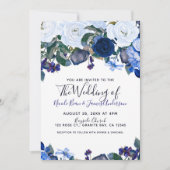 Wit & Blauw Winter Bloemen Boeket Chic Bruiloft Kaart (Voorkant)